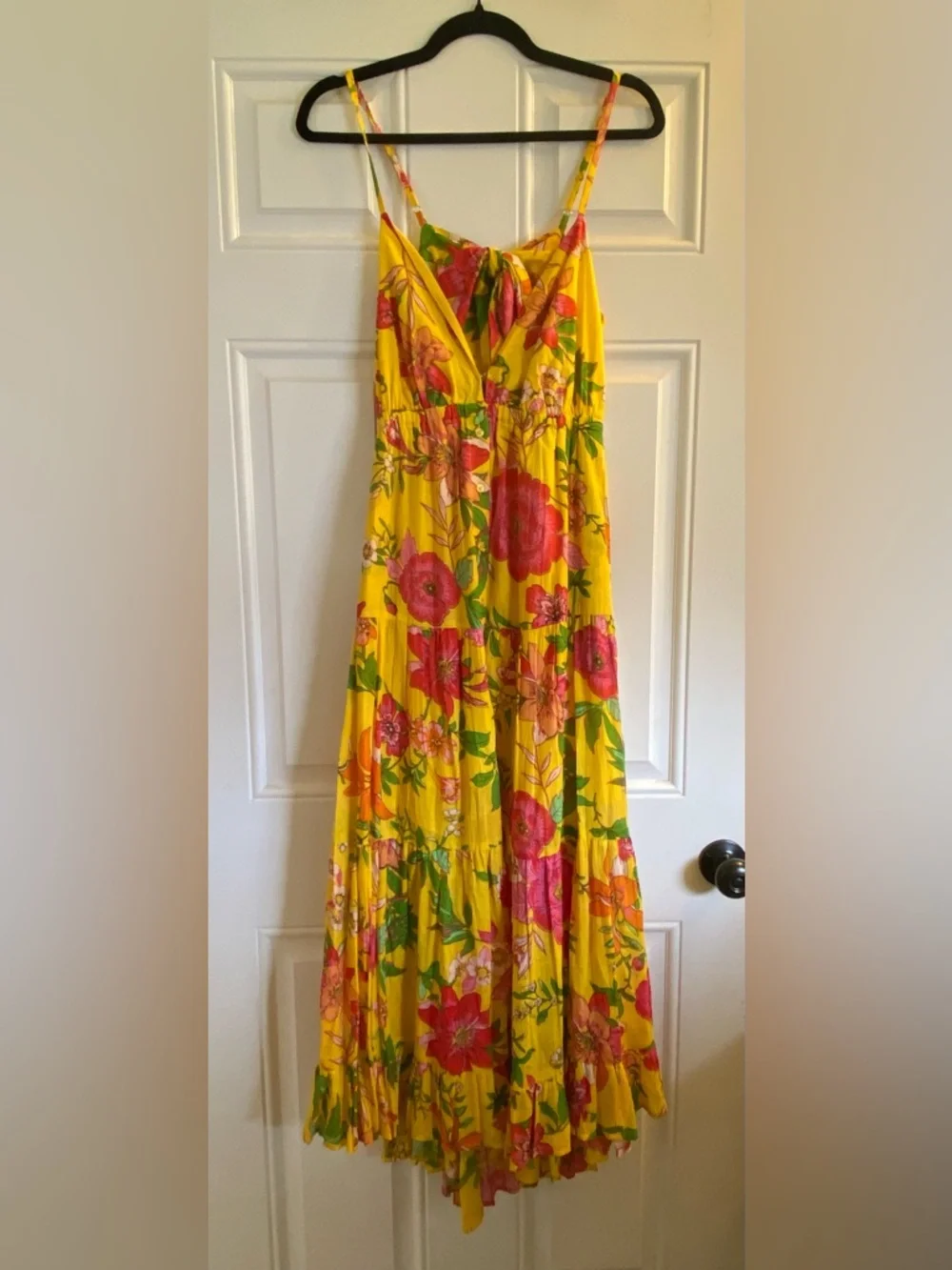 Sunny Yellow Floral Maxi Dress with Spaghetti Straps - Picture 3 of 9